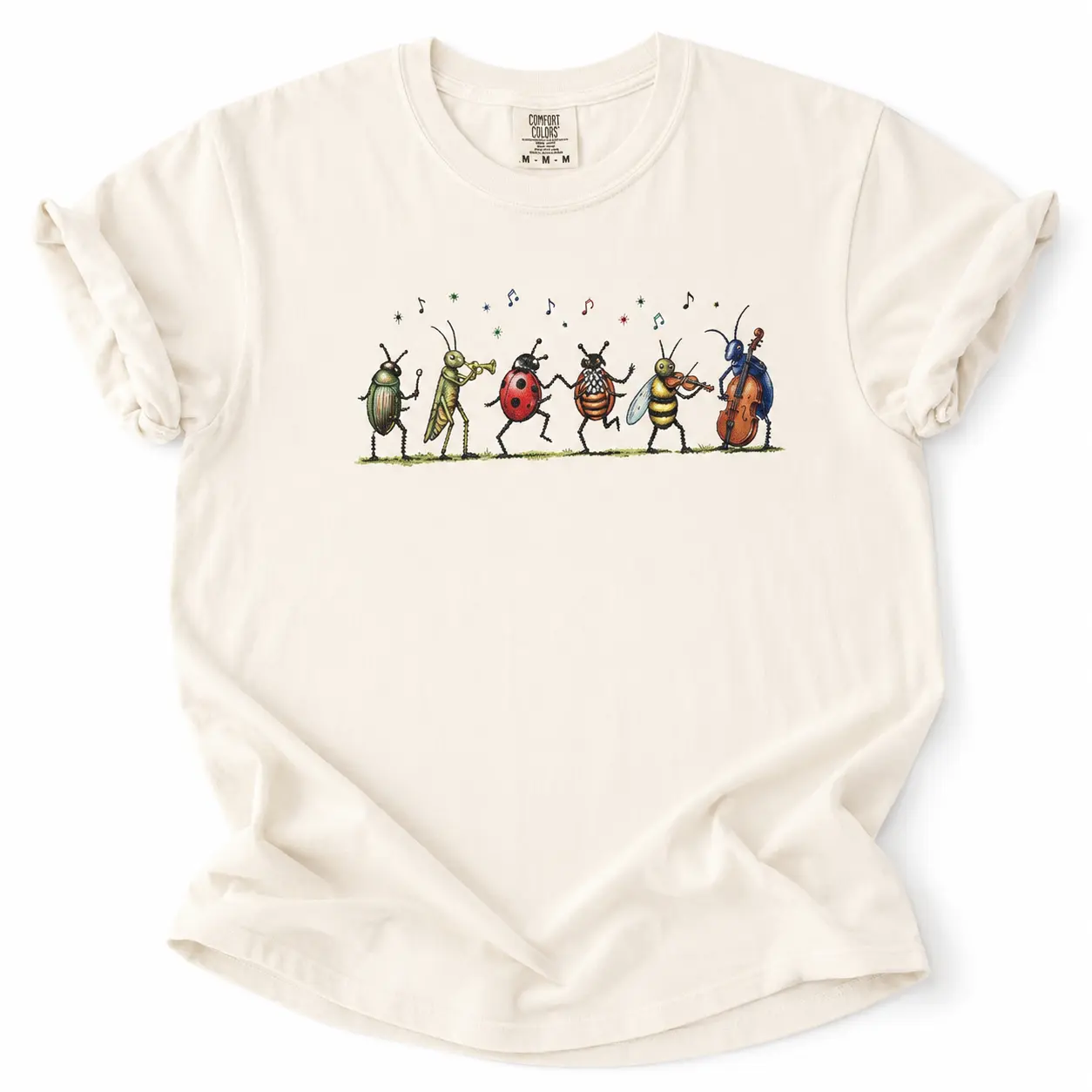 Comfort Colors Vintage Insect Music Graphic Tee Musical Bugs Illustration Tee-Tiffany Graphic Tee