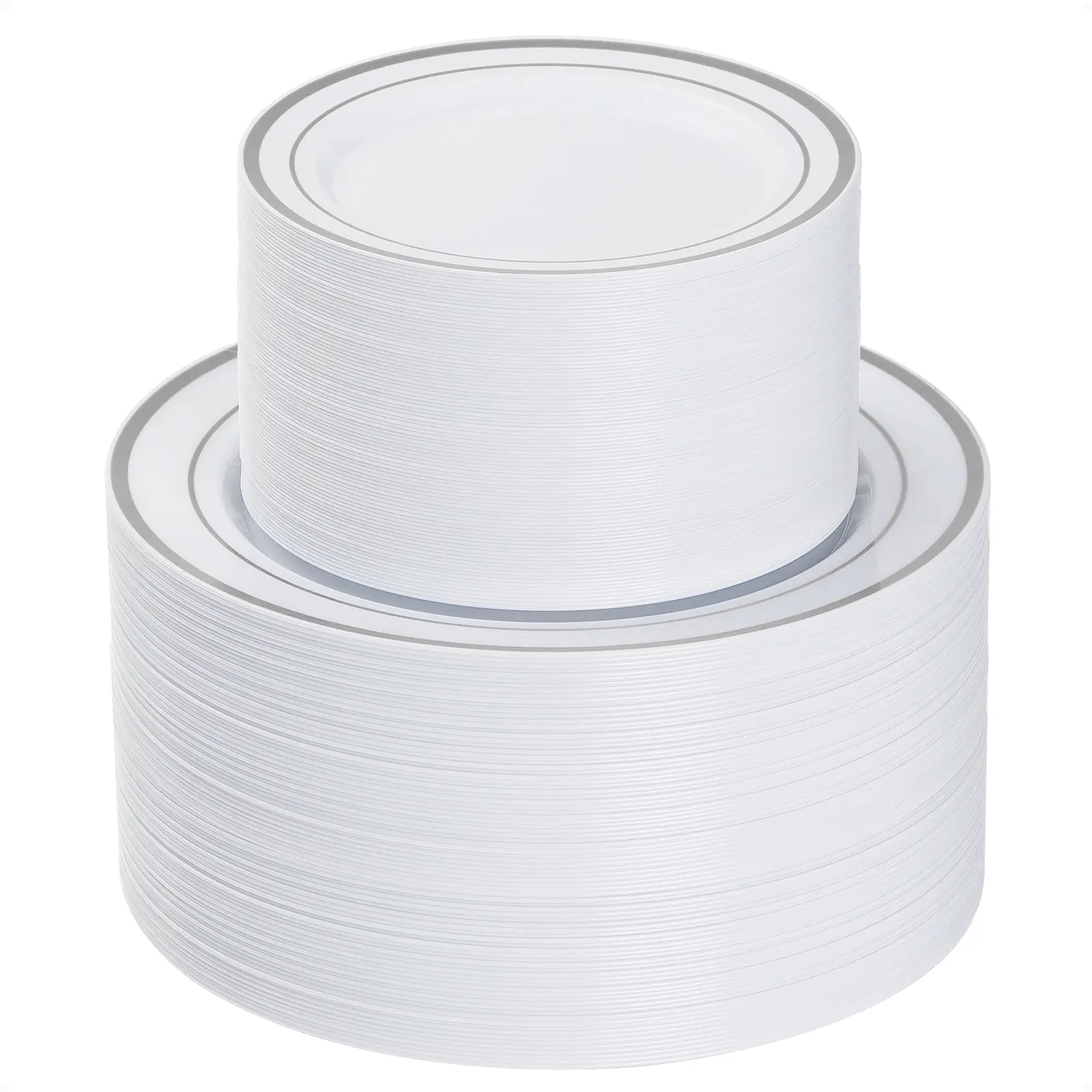 GOODLUCK Disposable Plates Stockup Bulk Pack (200PCS) - Heavy-Duty Silver Plastic, 100x10.25in Dinner & 100x7.5in Dessert Plates, BPA-Free for Business, Party Use, Disposable Plate