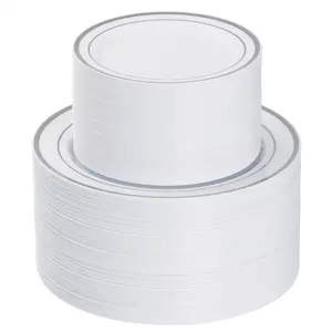 GOODLUCK 200PCS Silver Plastic Plates Heavy Duty Disposable 100 Dinner 10.25 inch & 100 Dessert 7.5 inch BPA-Free Party Holiday Wedding Christmas Plates