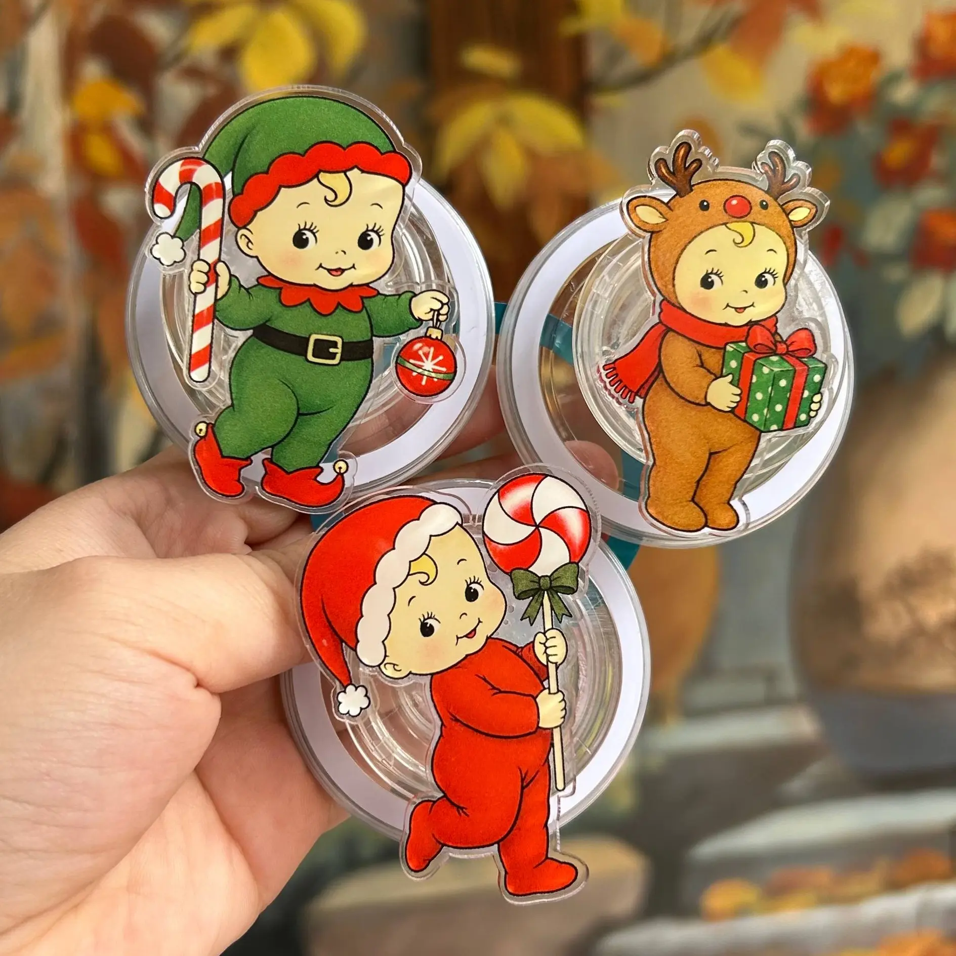 Cute Retro Christmas Babies MagSafe Phone Grip – Elf, Reindeer & Santa Magnetic Phone Holder & Kickstand