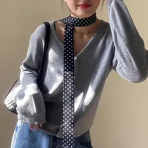 Women's Narrow Long Polka Dot Scarf - Multi-Use Fashion Accessory for Business Casual Outfits, Bag Tie, Ribbon Headband