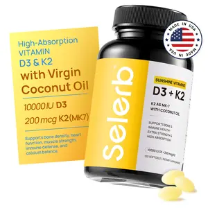 Selerb Vitamin D3 K2 – 10,000 IU D3 + 200 mcg MK-7 with Virgin Coconut Oil – Bone, Heart & Immune Support – 120 Softgels Healthcare Bathroom Calcium