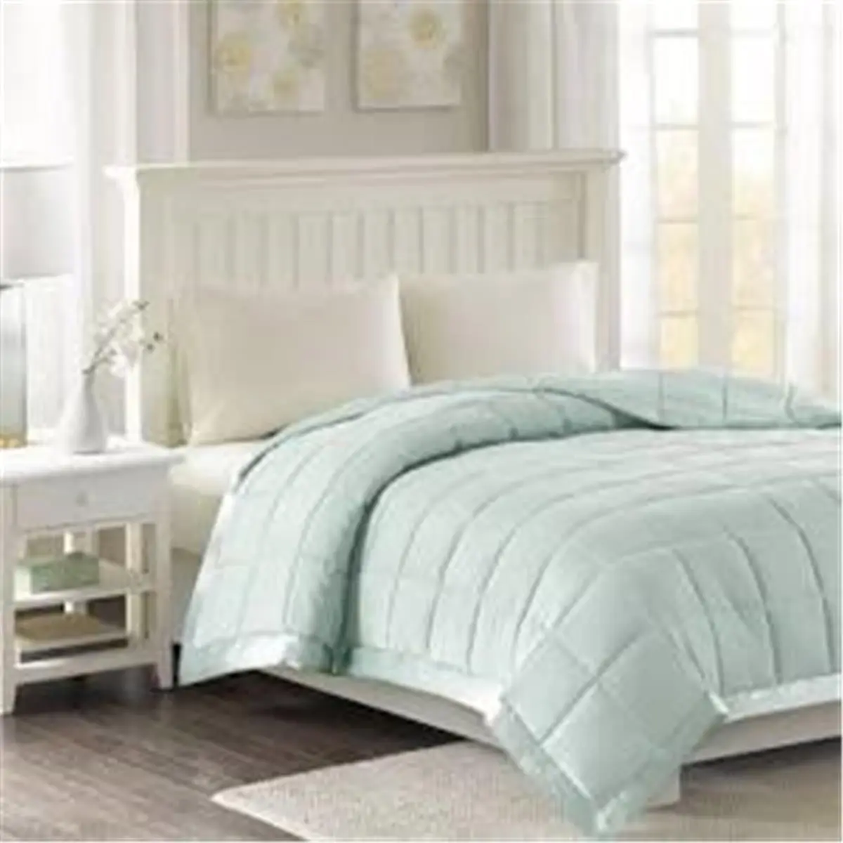 212 MAIN Full & Queen Size Microfiber Down Alternative Box Quilting Blanket - 3M Moisture-Wick Management, Seafoam True Year-Round Bedding