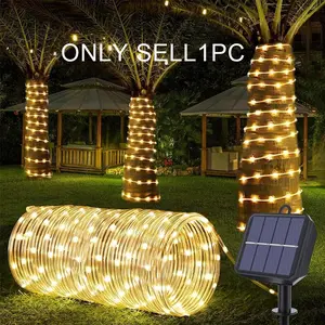 Solar Rope Lights, 66ft 200 LED Solar String Lights, 8 Modes Waterproof Outdoor Lights for Garden Patio Pool Tree Decoration Warm, Waterproof Design, Solar Strip Lights