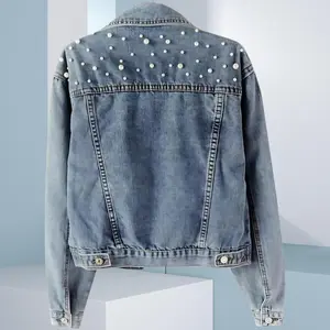 AutumnNewWomenDenimJacketEmbroideredPearlsBeadingCoat|PearlandCrystalStuddedDenimJacket|OversizedDenimBoyfriendJacket|SolidLapelBlazerJacketsforWomen