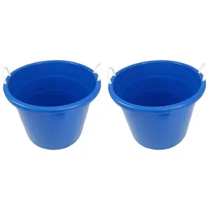 Homz 18 Gal Plastic Open Storage Round Utility Tub with Handles, Blue (2 Pack)