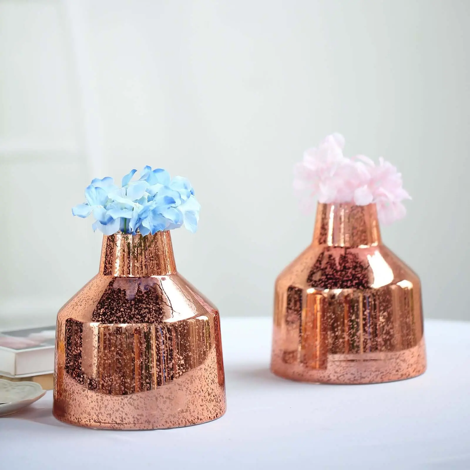 2-Pack 8" Rose Gold Vessel Design Mercury Glass Flower Vases - Home Decor Floral Centerpieces for Weddings, Baby Shower, Wedding Gift Use