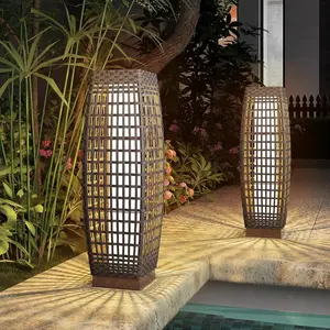 GRAND PATIO Outdoor Solar Powered Resin Wicker Floor Lamp, Outdoor Weather-Resistant Deck Light, for Garden or Porch 【Medium Size FUJI】 Premium Material Battery Lighting