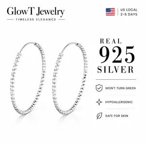 925 Sterling Silver Diamond-Cut Large Hoop Earrings | Lightweight Sparkling Hoops for Everyday Wear Diamond-Cut Large Hoop Earrings  Hypoallergenic Earrings for Sensitive Skin