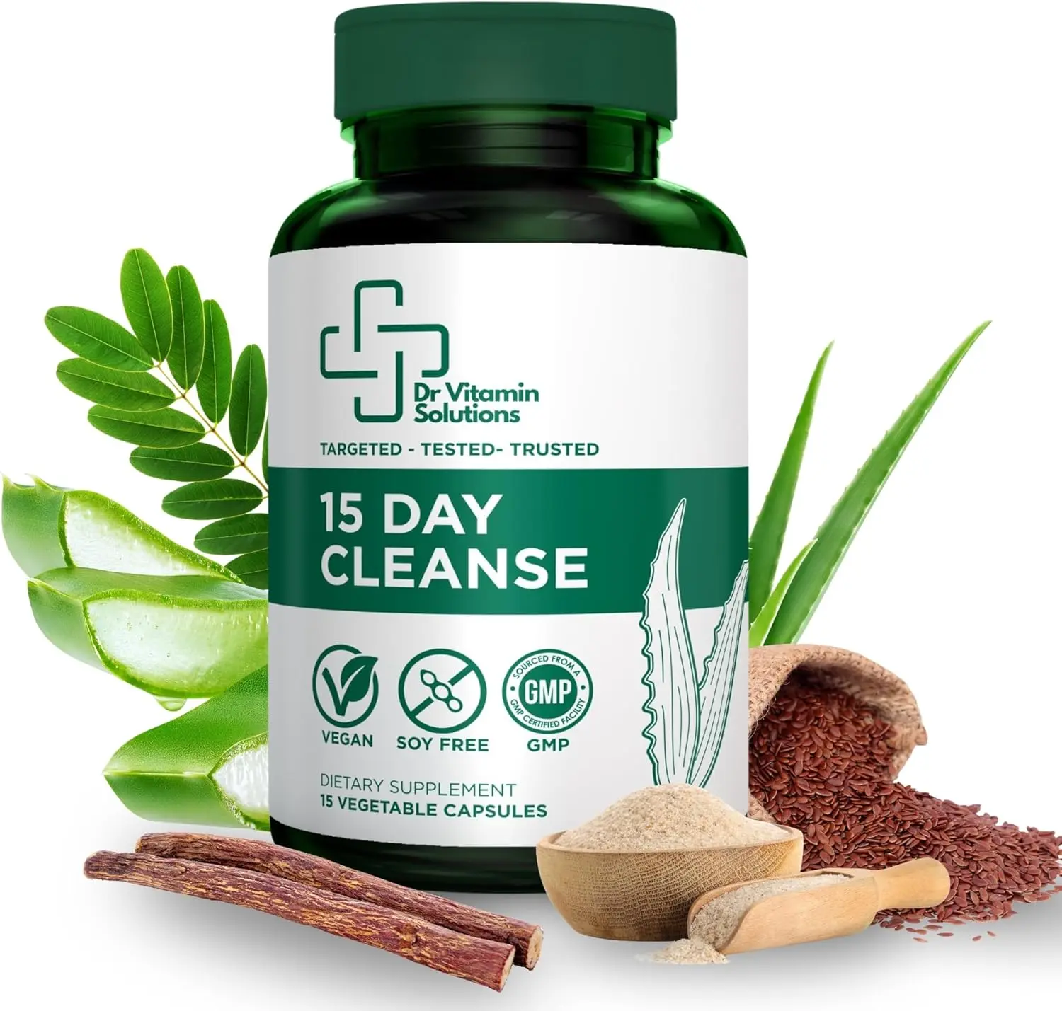15 Day Cleanse Detox Supplement – Natural Colon & Digestive Support | Vegan, Non-GMO, Gentle Herbal Cleanser with Aloe & Probiotics – Dr. Vitamin Solutions