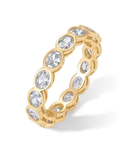 PAVOI 14k Gold Plated Bridal Eternity Rings for Women - Stackable Eternity Band with Bezel Set Oval CZ - Cubic Zirconia Wedding Bands Women - Trendy Fashion Jewelry
