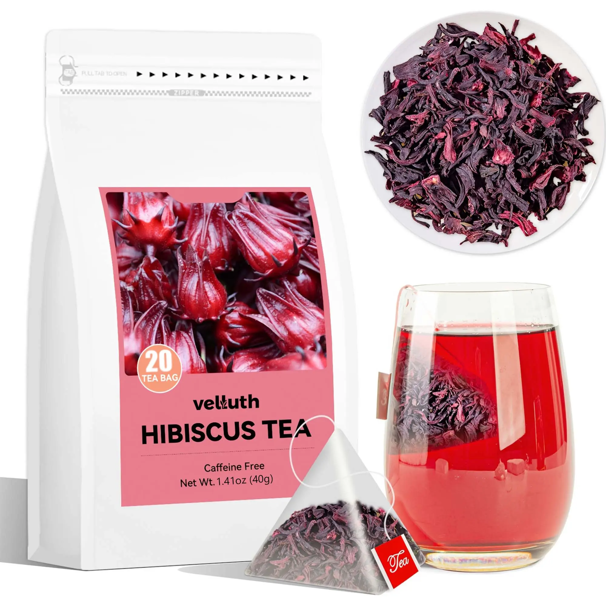 Hibiscus Tea Bags, 20bags/ 50bags Caffeine-Free Herbal Tea, Natural Hibiscus Flower Infusion for Hot or Iced Tea, Refreshing Herbal Beverage, Gift for Tea Lovers