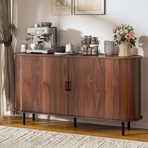 [Summer Vibes]  PUKAMI Sideboard Buffet Cabinet with Storage, 55" Fluted Storage Cabinet with Tambour Sliding Doors, Wood Coffee Bar Console Table for Living Room Hallway Entryway