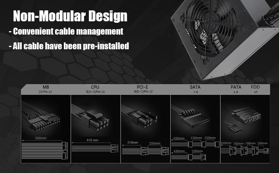 600W ATX Power Supply with Auto-Thermally Controlled 120mm Fan ATX Gaming Power Supply PSU