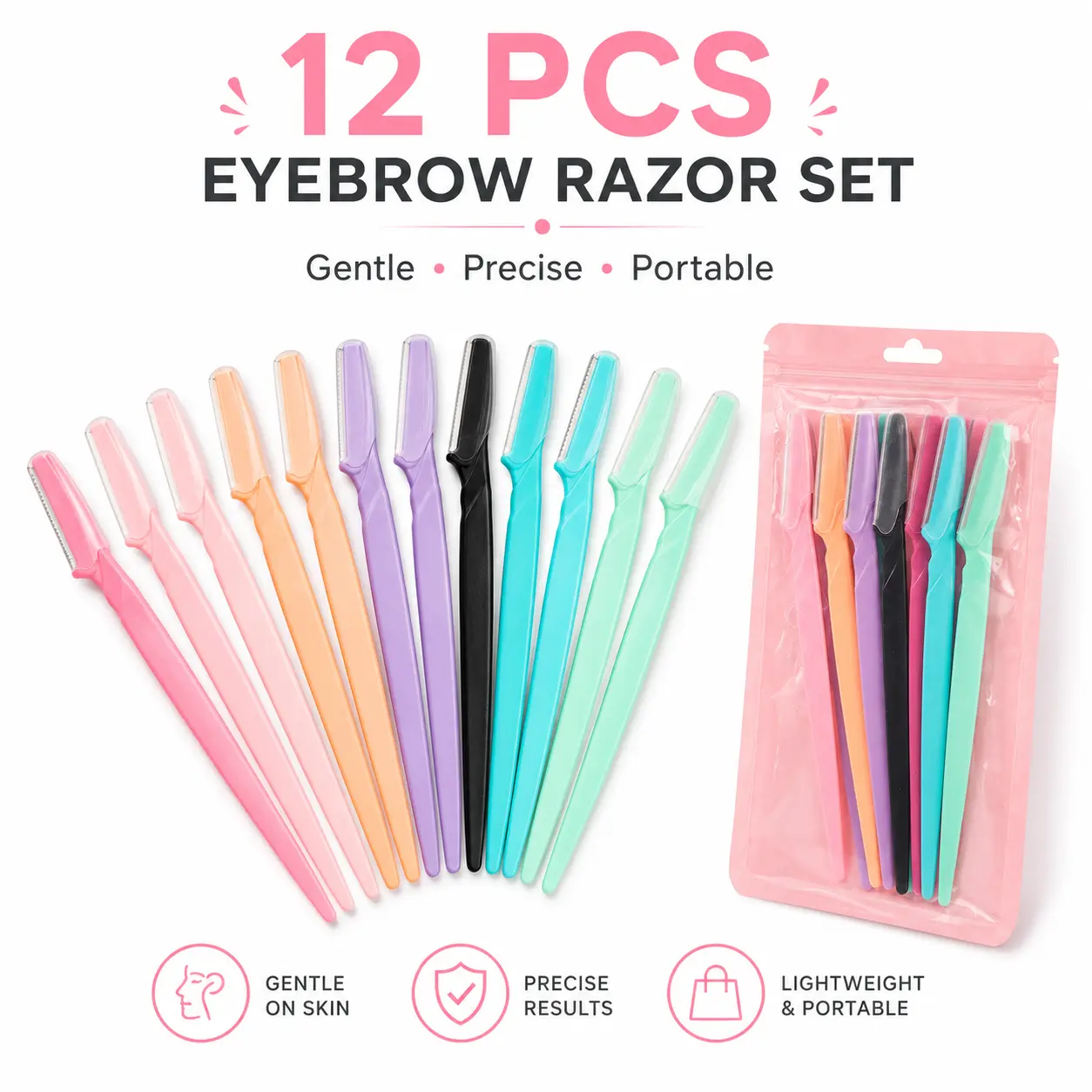 12 PCS Compact Mini Creative Eyebrow Razor Set, Portable Facial Hair Remover, Wholesale Beauty Grooming Tools for 12 for gifting & Home Supplies
