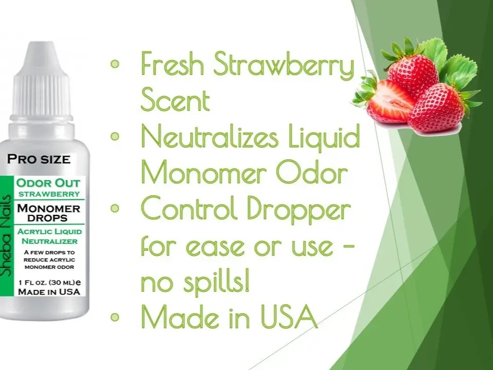 SHEBA NAILS Odor Out Monomer Drops Acrylic Liquid Neutralizer PRO 1 OUNCE STRAWBERRY Scent- Minimizes Acrylic Liquid Monomer Odor Helps Reduce The Smell Of Monomer Nails Extension DIY Nail Manicure