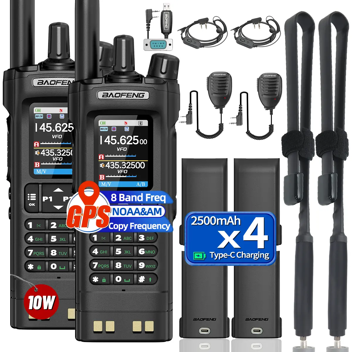 (Four Battery) BAOFENG UV 32 Walkie Talkie Long Range 2Pack, Rechargeable Tactical Two Way Radio with GPS for Survival