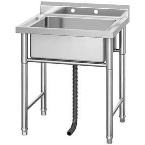 【GARVEE】Commercial Stainless Steel Utility Sink Freestanding Single Bowl for Laundry, Garage, Kitchen, Restaurant – Heavy-Duty Sink with Backsplash & Drain, Easy Clean