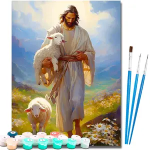 Paint by Number Kits for Adults Beginners, Easy Acrylic Simple Jesus Paint by Number Kits, DlY Watercolor Paint by Numbers Kits on Canvas Without Frame for Home Wall Decor Home Decoration 16x20inch