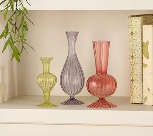 3 Colored Glass Bud Vases Table Decoration