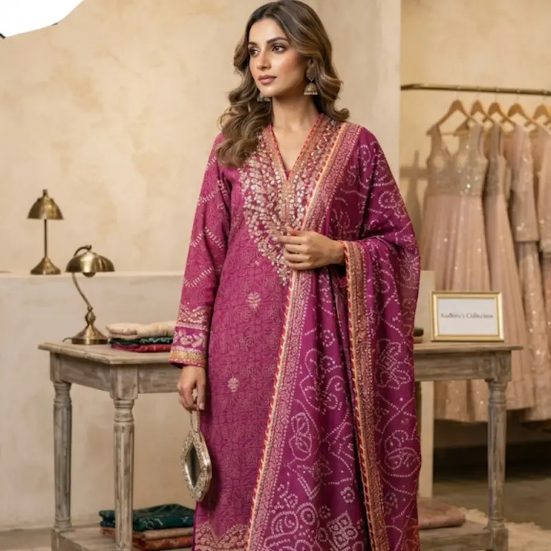 Elegant Magenta Chiffon 3-Piece Suit