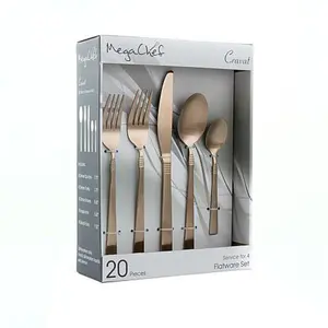 MegaChef Cravat 20 Piece Flatware Utensil Set, Stainless Steel Silverware Metal Service for 4 in Mat
