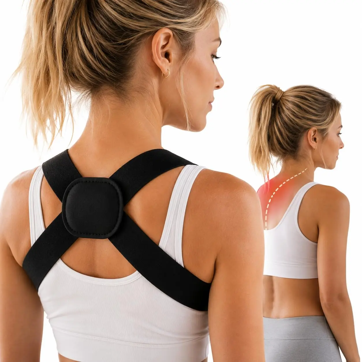 Soft Slim Lightweight Posture Corrector for Men & Women - Invisible Upper Back Support Brace, Comfortable Under Clothing, All-Day Wear - Black (Small)