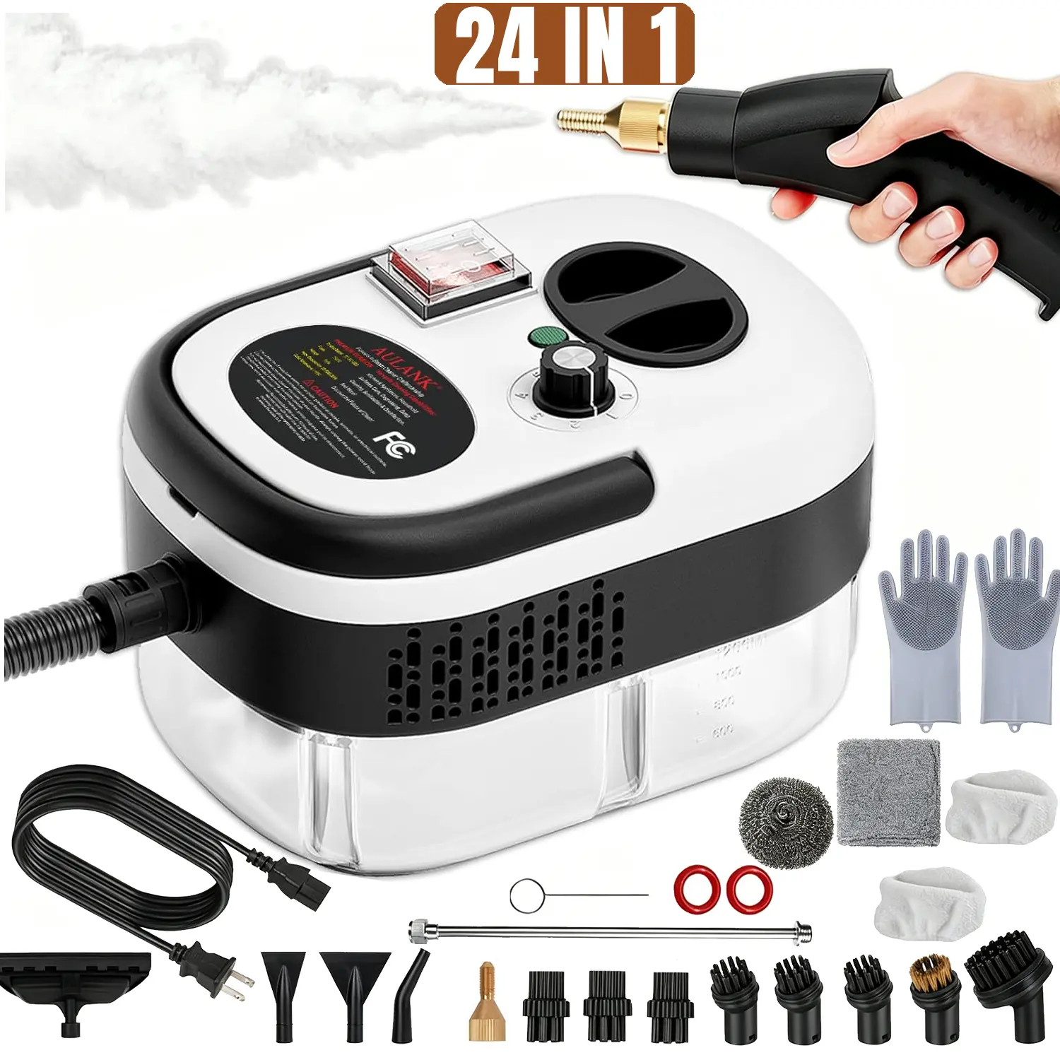2500W Ultra-Powerful Labor-Saving Handheld Steam Cleaner - High-Temperature Pressurized Compact Multi-Head Portable Steamer with Brush Heads for Home Kitchen Grease, Car Detailing