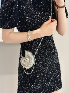 New Mini Zinc Alloy Conch Shell Bag, Women's Evening Clutch, Metal Shoulder Bag, Chain Crossbody, Fashion Coin Purse, Boho Style, All Seasons