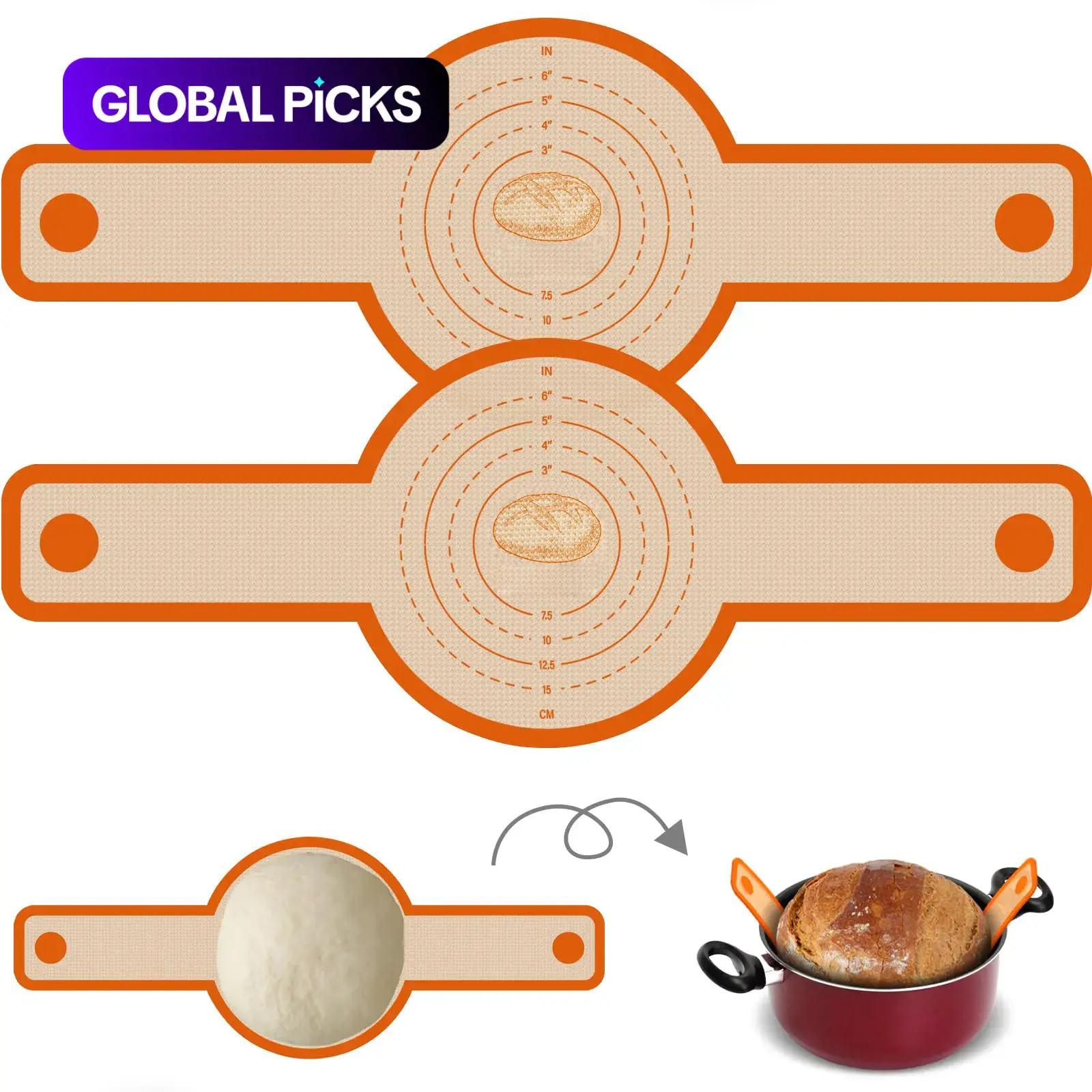 Silicone Bread Sling for Dutch Oven, 2 Pcs Non-Stick Easy-to-Clean Reusable Bread Baking Mat with Long Handles, Bread Making Accessories, Baking Essentials, Baking Supplies, Bakeware & Kitchen Accessories #GLOBAL PICKS