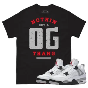 Jd 4 White Cement OG Thang Black Tee Unisex Graphic Letter Print Short Sleeve T-Shirt for Everyday Wear Sizes S-5XL Machine Washable