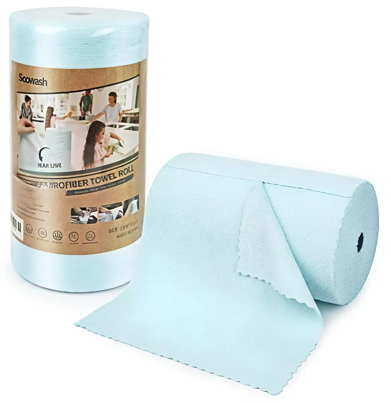 Tear-Away Microfiber Cleaning Cloths Roll, 30-Pack 8.8" Pink Ripple Design - Smooth, Reusable & Ultra-Absorbent for Kitchen & Camping, Soft, Desk, Sink, Floor, 8.8"X8.8", Thick