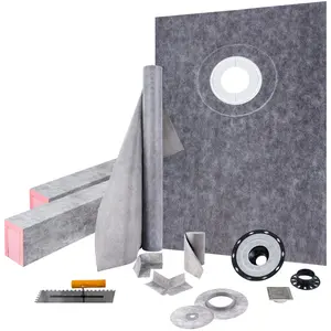VEVOR Shower Curb Kit 38\" x 60\" Watertight Shower Curb Overlay with 4\" PVC Offset Bonding Flange, 4\" Stainless Steel Grate, 2 Cuttable Shower Curb and Trowel, Shower Pan Slope Sticks Fit for Bathr
