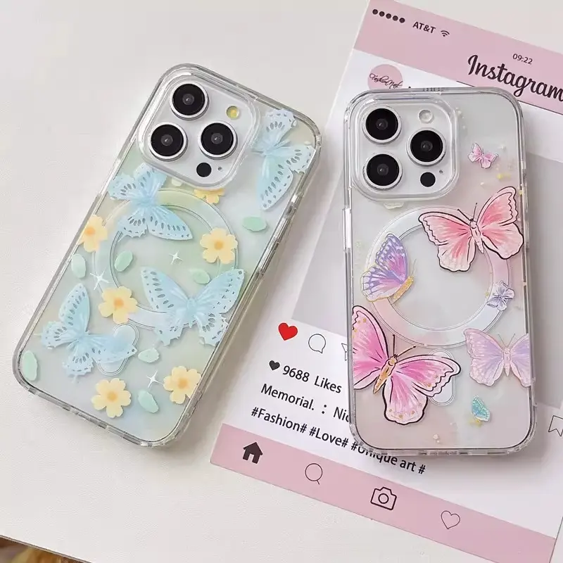 Butterfly-Shaped Transparent Magnetic TPU Smartphone Casing - Cellphone Protection Case for iPhones, Shock-Resistant & Drop-Resistant, Butterflies, Handheld