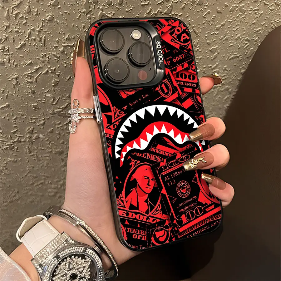 Flex Harder with This Shark Bite Just LeveledUp with This Shark & Money Case For IPhone17 16 15 14 13 12 11 PRO PLUS MAX AIR Four-corner Drop-proof Transparent Casual SoftSilicone patternfull protection case floralpattern Mobile Phone Case