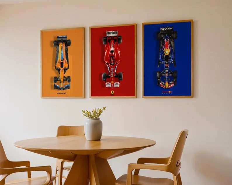Formula 1 Racing Car Wall Art Set of 3 F1 Team Posters McLaren Ferrari Racing Prints Modern Automotive Decor Racing Fan Gift Man Cave