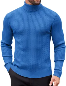 COOFANDY Men's Slim Fit Turtleneck Sweater Casual Twist Patterned Pullover Knitted Sweaters Classic Fabric Knitwear