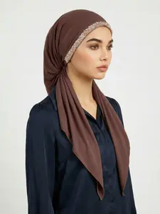 Women's Solid Color Rhinestone Decor Instant Hijab, Stretchy Hijab, Casual Breathable Muslim Hijab for Daily Wear, Elegant Fashion Muslim Accessories for Women