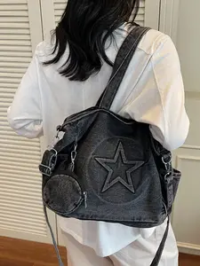 Women's Fashionable Star Design Tote Bag, Casual Large Capacity Shoulder Bag for Daily Used, Trendy Versatile High-quality Daily Commuting Bag, Girl Fashionable Shopping Bag, Stylish Tote Bag, Denim Tote, Commuter Tote
