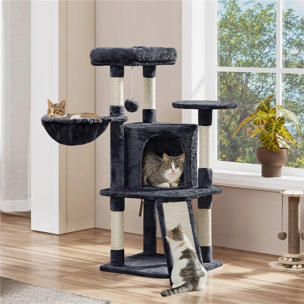 Costoffs 42″ Multi-Level Cat Tree with Cozy Condo & Basket, All-in-One Indoor Kitten Activity Center