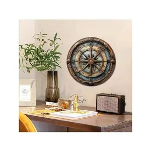 1pc Vintage Nautical Compass Theme Metal Wall Decor Sign, 8 Inch Universal Hanging Home Decoration, Suitable For Front Door, Room And Wall - High Definition 2D Flat Printing, Random Hole Position