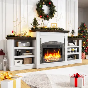 72‘’ Electric Fireplace with Mantel, Fireplace TV Stand for TVs Up to 80 Inch, Modern White Entertainment Center with Storage, with 23'' Fireplace Insert Heater for Living Room, Bedroom