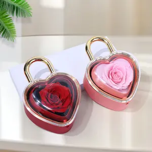 Heart Shaped Preserved Rose Gift Box Eternal Rose Lock Box with Key & Gift Bag No Jewelry Included Perfect for Special Occasions