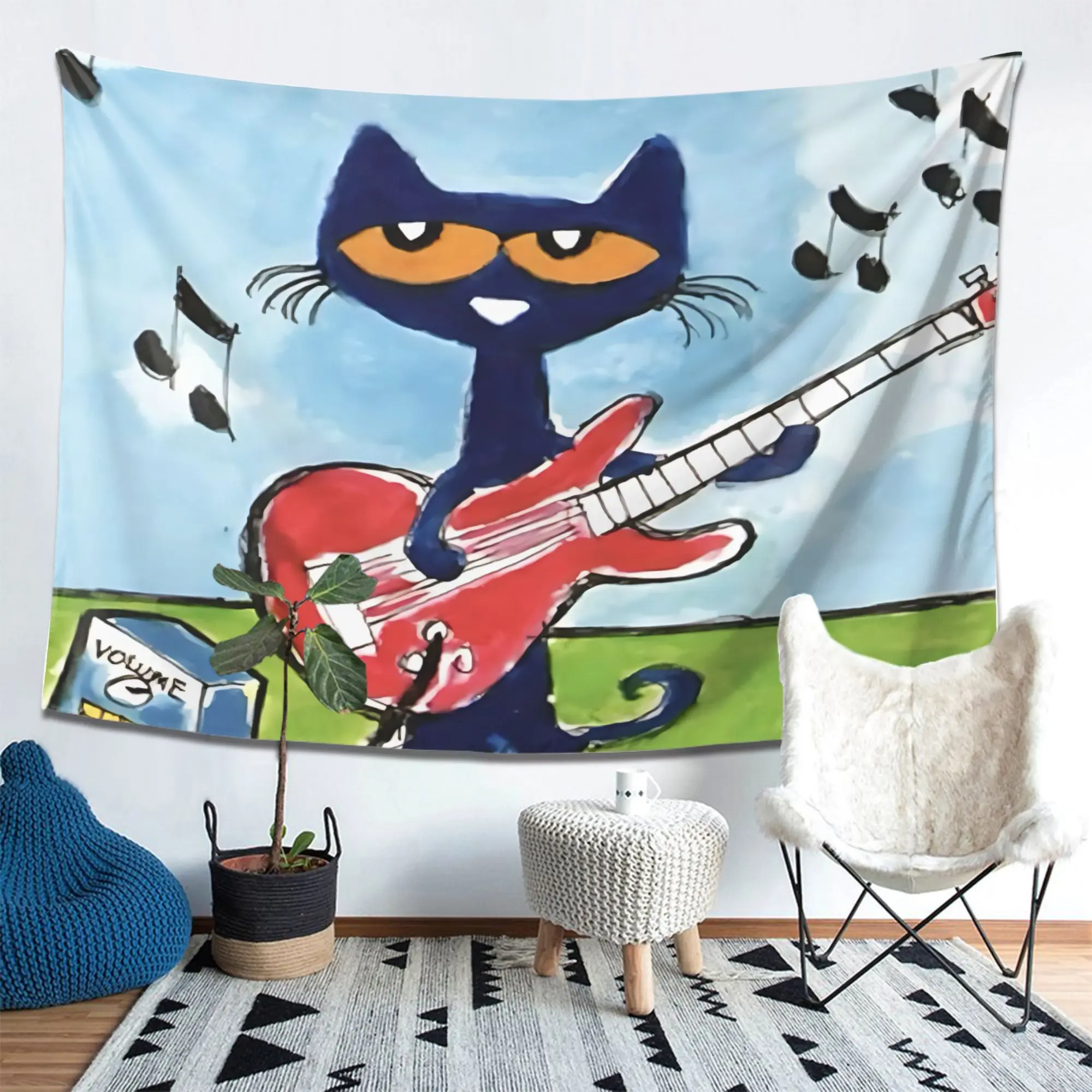60x40in Pete The Cat Inspired Funny Beach Theme Tapestry - Home Decor for College Dorms, Cool Room Accent, Ideal Holiday Gift for Living Rooms, Funny Tapestry, Room Decor
