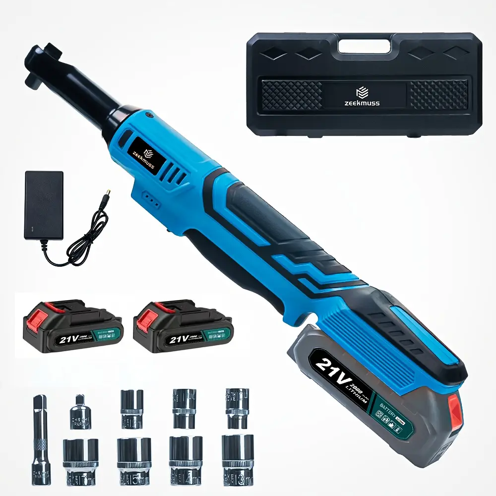 Zeekmus Cordless Ratchet Wrench Set - 3/8" Electric Power Ratchet Kit With 400RPM, LED Work Light, And 2*2.0Ah Batteries, Adapters And Extension Bars Variable Speed, With Case Tool Repair Cordless Power Tools Socket Ratchet Wrench