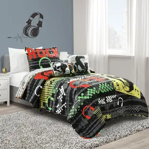 Lush Decor Rock N Roll Reversible Quilt Black/Multi 5Pc Set Twin-xl/Full/Queen