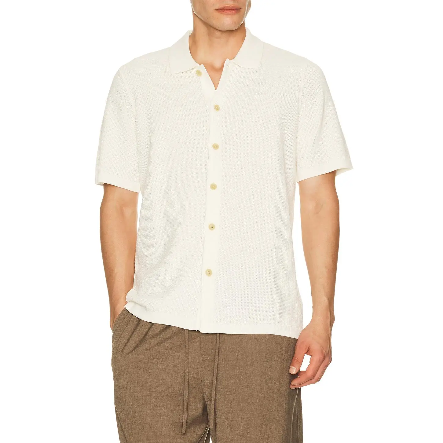 Faherty Short Sleeve Sunwashed Knitted Shirt in White Shell