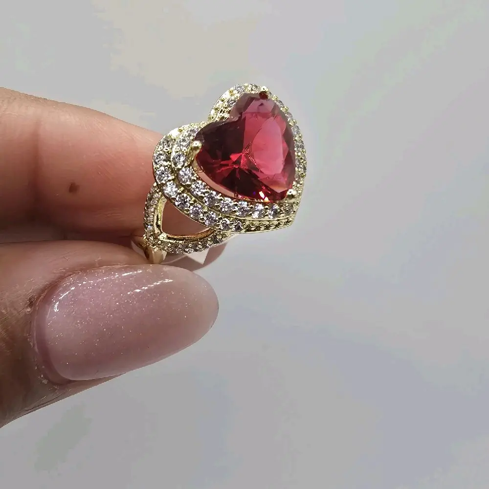 Name Anillos Gold-Tone Red Stone Ring for Women Elegant Jewelry Gift