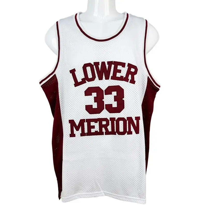 Men's Customized #33 Bryant Lower Merion High School 2025 Sewn Embroidery Jersey - Retro Red-White Mesh, Breathable Sleeveless Cotton Training Suit, Summer Outdoor Sportswear, S-XXL Sizes, Mixed Wholesale, Cold/Hand Wash Only, Customized Jersey