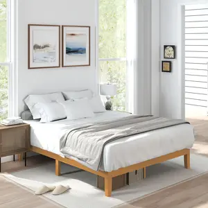 Solid Wood Bed Frame - 12in Natural Pine Platform Base with Wood Slat Support, Stable Bedroom Furniture, King Size, Sturdy Stylish Design, No Box Spring Needed, Easy Assembly, Wood Bed Frames